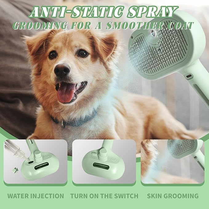 Self-Cleaning Spray Cat Brush for Shedding, Removes Static Flying Hair, and Works Wonders for Both Long and Short-Haired Pets 2 In 1 Cleaning Brush for Cats And Dogs Grooming (green)