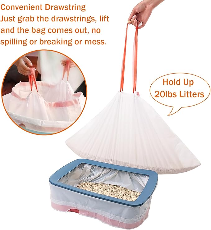 Jumbo Cat Litter Box Liners with Drawstring, 24 Count Extra Thick and Durable Litter Box Liner Bag Disposable Waste Bags for Home/Kitchen Trash Cans (36" x 18")