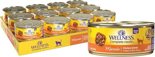 Wellness Complete Health Natural Grain Free Wet Canned Cat Food, Cubed Chicken Entrée in Rich Gravy, 5.5-Ounce Can (Pack of 24)