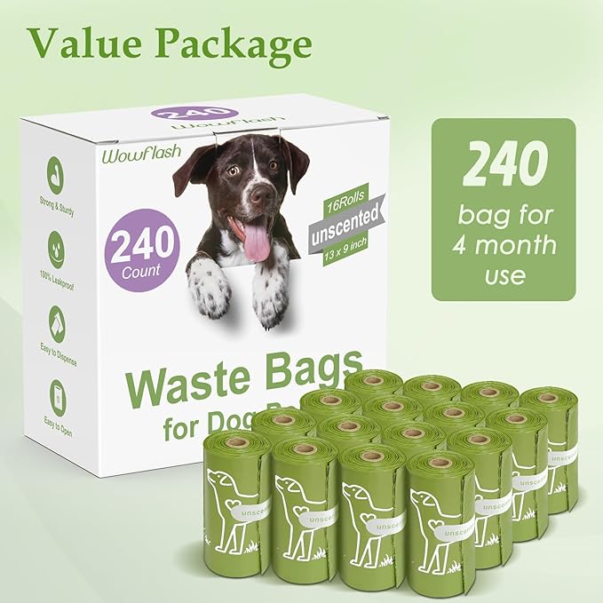 240 Count Unscented 13” x 9” Dog Waste Bags Rolls, Leakproof Strong & Sturdy Bags for Dogs, Doggie Bags Cats Litter Bags,Trash Bags for Doggy Pets