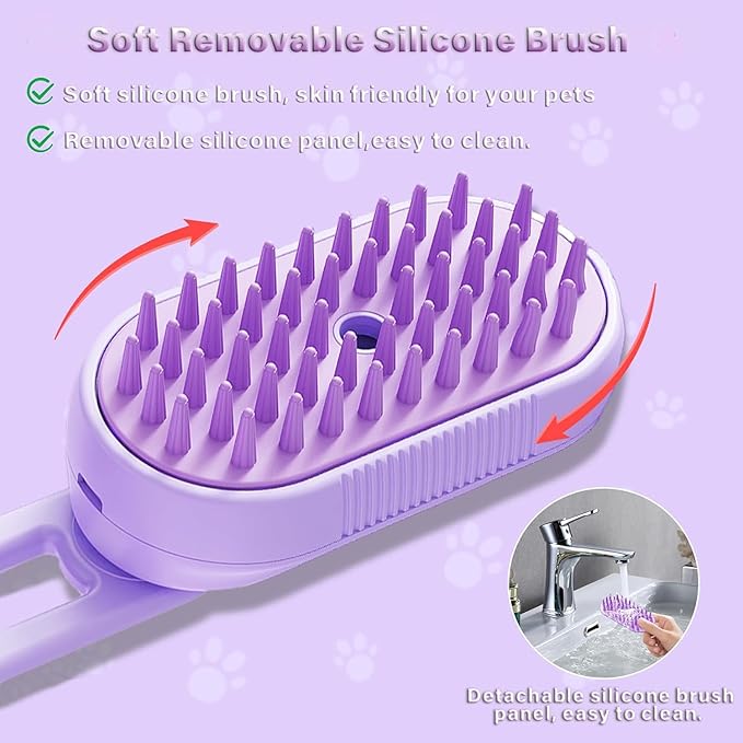 Cat Steam Brush for Shedding, 3 in 1 Cat Steam Brush with Foldable Handle, Steam Brush for Cats Dogs, Spritz Defur Comb for Cats, Water Brush for Cat, Pet Spray Hair Removal Comb