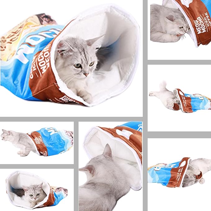 Cat Tunnel Bag, A01, Coffee, Indoor Cotton Flannel, Foldable, Portable, Durable, Cat Toy for All Life Stages
