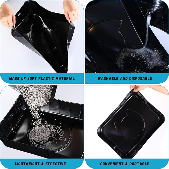 50 Pieces Disposable Litter Boxes for Cats Small Kitty Litter Box Litter Tray for Pets Plastic Litter Boxes for Indoor Cats Kitten Hamster Rabbit Guinea Pig Travel, 15.7 x 11.8 x 3 Inches, Black