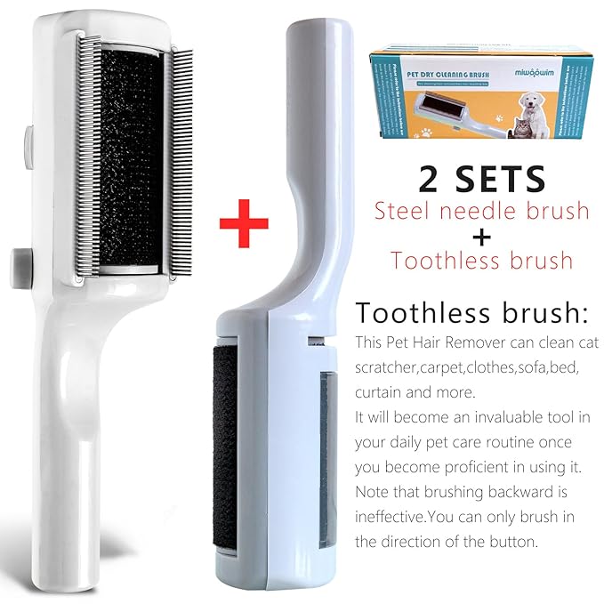 Pet Hair Brush for Short or Long Haired Cats/Dogs, Hair Brush no Water, Sticky Brush for Shedding and Grooming, Hair Recycling Box, Self Cleaning, Skin-friendly, White, Unisex