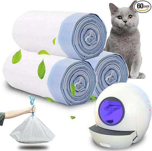 xcivi 60 Count Cat Litter Box Liners for SMARTELF Automatic Cat Litter Box, 26 x 15.75 Inch, Drawstring Cat Litter Bags, Extra Large Cat Litter Box Liners, Universal Model
