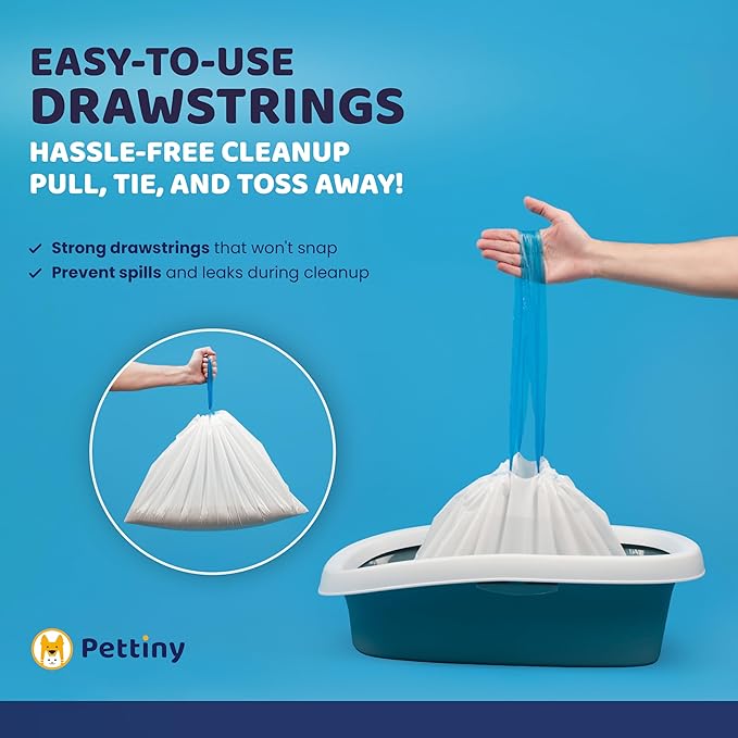 Cat Litter Box Liners with Drawstrings - 34" x 16" Scratch Resistant Cat Litter Bags for Medium & Large Litter Trays - Kitty Litter Bags and Cat Box Liners - Easy to Use Cat Litter Liners - 20 Count