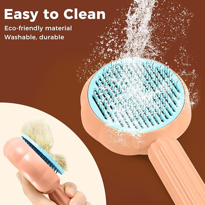 Sunflower Cat Brush for Shedding, Self Cleaning Cat Hair Brush, Pet Grooming Brush with Release Button for Short and Long Haired Cats Dogs (Orange)