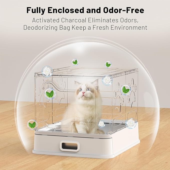 Foldable Enclosed Stainless Steel Cat Litter Box with Lid, High Wall Sides, Non-Sticky, Anti-Leakage, Easy Cleaning (Gray)