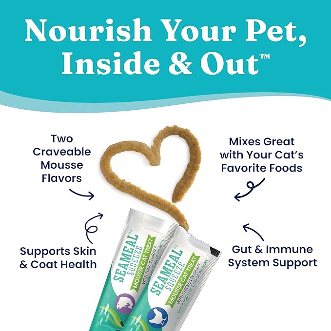 Solid Gold Lickable Cat Treats - SeaMeal Squeeze Squeezable Cat Treats for Indoor Cats Chicken/Tuna Variety Pack - Made with Fiber-rich Seaweed for Digestive Health for Immune Support - 3 oz / 6 Count