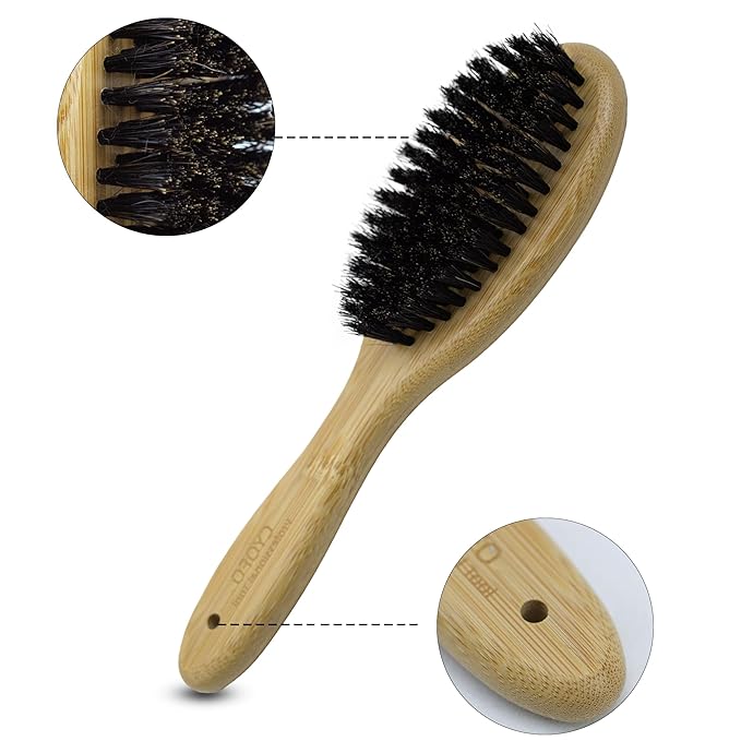 Cat & Dog Brush with Boar Bristle, Professional Grade Daily Grooming Hairbrush for Soft Hair and Healthy Shine, Short Haired Dogs Hair Brush for Reducing Shedding with Brush Cleaner