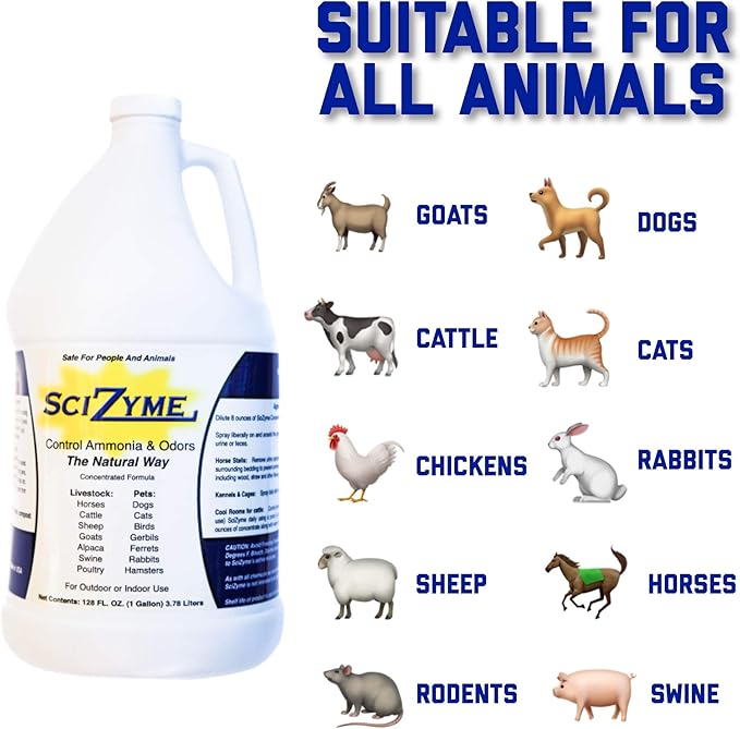 SciZyme - Enzyme Based Eliminator & Control Odors & Ammonia in Cooler Rooms, Barns, Trailers, Kennels, Etc. (Makes 16 Gallons)