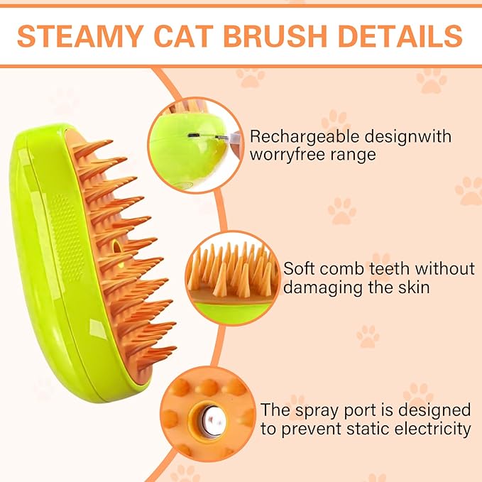 Steamy 3 in 1 Multifunctional Steam Pet Grooming Brush - Self-Cleaning Hair Removal and Massage for Cats