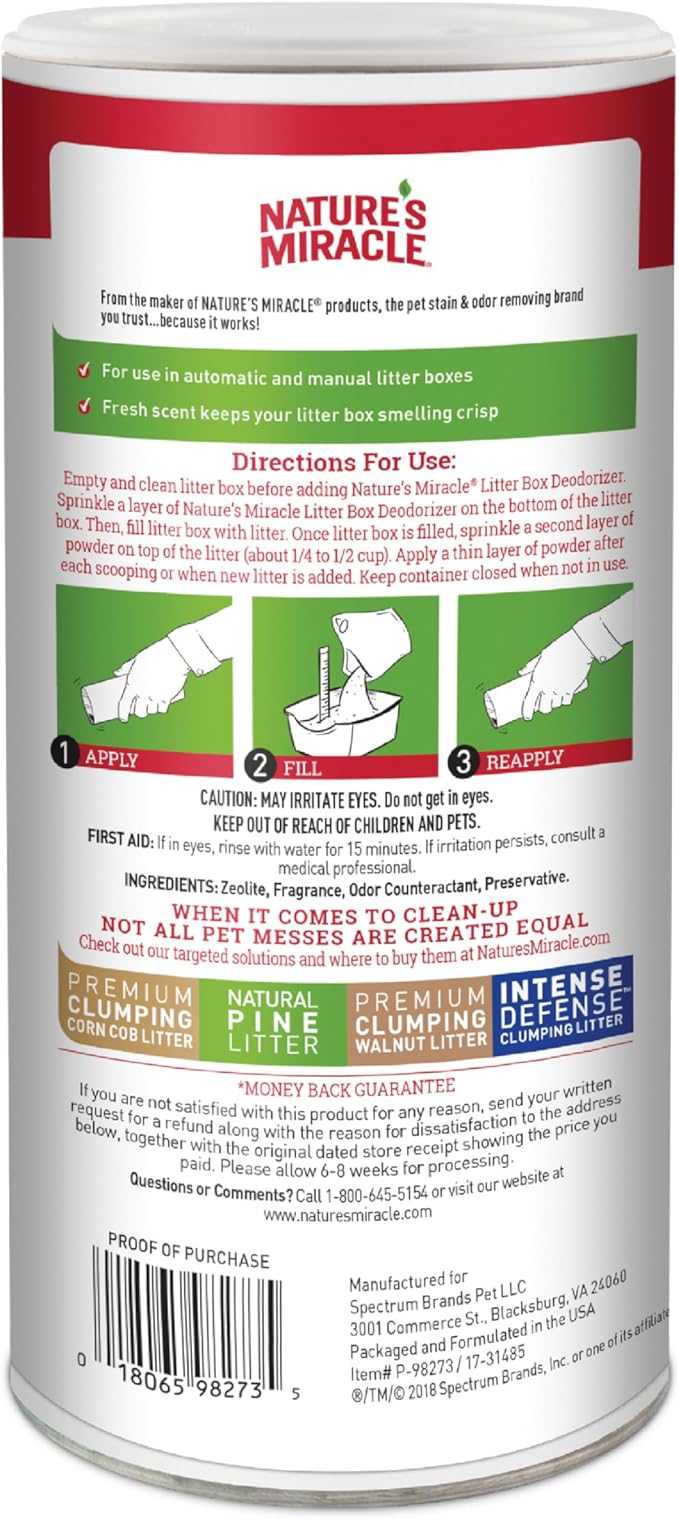 Nature's Miracle Litter Box Deodorizer, 20 Ounces, Litter Deodorizing Powder, Cat Odor Control Formula