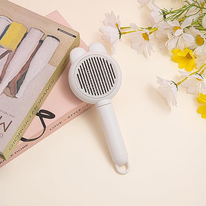 YINGFAN Cat Brushes for Indoor Cats, Self Cleaning Cat Brush for Shedding, Cat Hair Brush with Release Button, 7.9 Inch (White)
