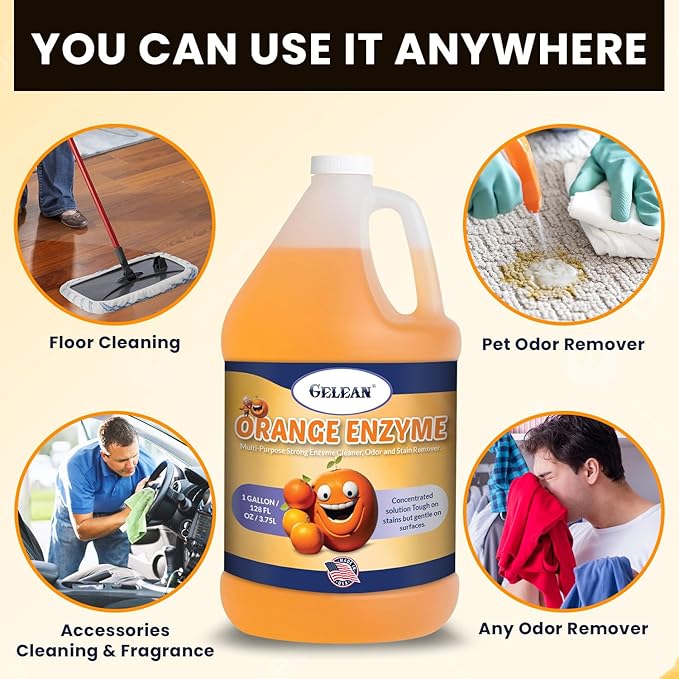 Multi-Purpose Enzyme Cleaner - Concentrate MAKES 64 GALLON - Stain and Odor Eliminator - ORANGE ENZYME - Odor Floor Cleaner USA Made All Purpose Cleaner 128 oz