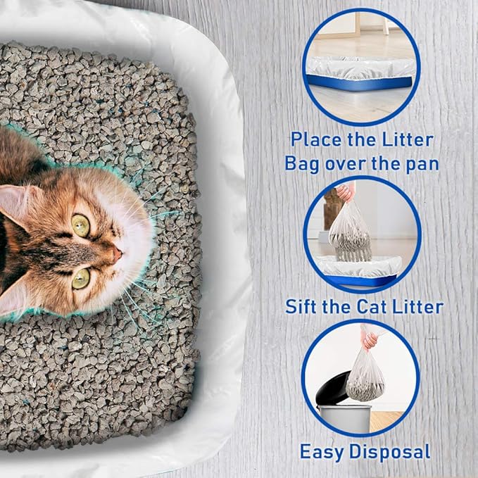 Alfapet Kitty Cat Pan Disposable, Elastic Sifting Liners- 5-Pack + 1 Solid Transfer Liner -For Large, X-Large, Giant, Extra-Giant Size Litter Boxes- With Easy Fit Sta-Put Technology - Pack of 6