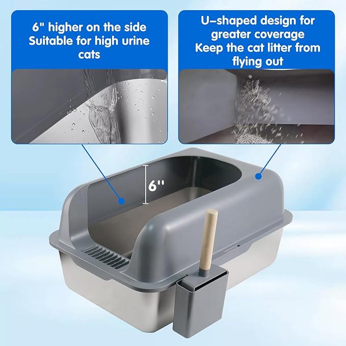 Extra Large Stainless Steel Litter Box with Lid, High Sides Covered Metal Jumbo Cat Litter Boxes for Big Cats, Anti Leakage, Never Absorbs Odors, Non-Sticky, FOXORU