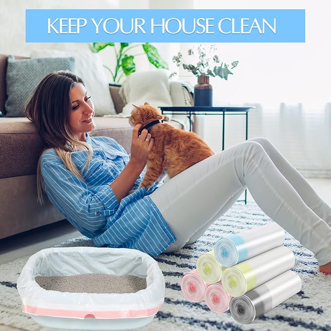 84 Count Large Sifting Cat Litter Bags 31 x 18 Inch Cat Litter Box Liners with Holes Drawstring Litter Box Liners Disposable Thick Scratch Resistant Cat Litter Bags for Pet Cat Litter Box