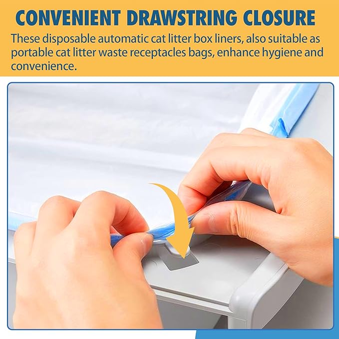 TonGass (6 Rolls, 120-Pack, 21.45" x 11.7") Drawstring Litter Liner Bags Disposable Portable Cat Litter Waste Receptacles Bags Compatible with PETKIT PuraX PuraMax Self-Cleaning Cat Litter Box