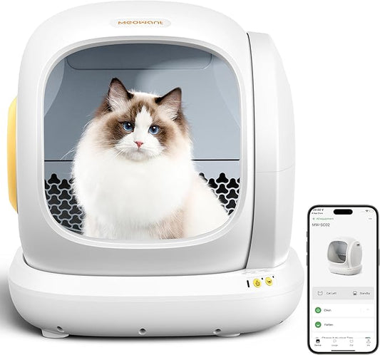 MeoWant Self-Cleaning Cat Litter Box, 75L Extra Large Open Automatic Cat Litter Box for Multi Cats, Integrated Safety Protection/APP Control/Odor Removal Smart Litter Box with Mat & Liner