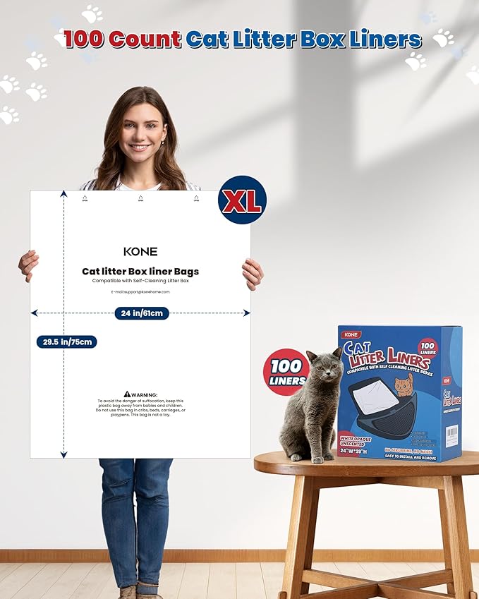KONE 100 Pack Litter Box Robot 3 and 4 Waste Bags, Self-cleaning Cat Litter Box Liner Bags, Automatic Litter Box Liners, Waste Drawer Liners for Heavy Duty 9-11 Gallons