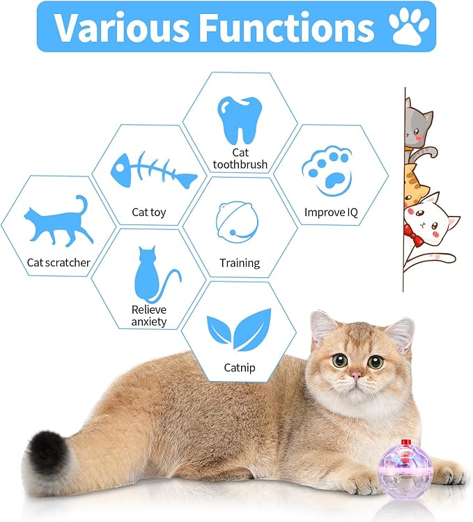 24 Piece Light Up Cat Balls Ghost Hunting Equipment, Indoor Motion-Activated Magic Cat Ball, Plastic Glowing Pet Toys