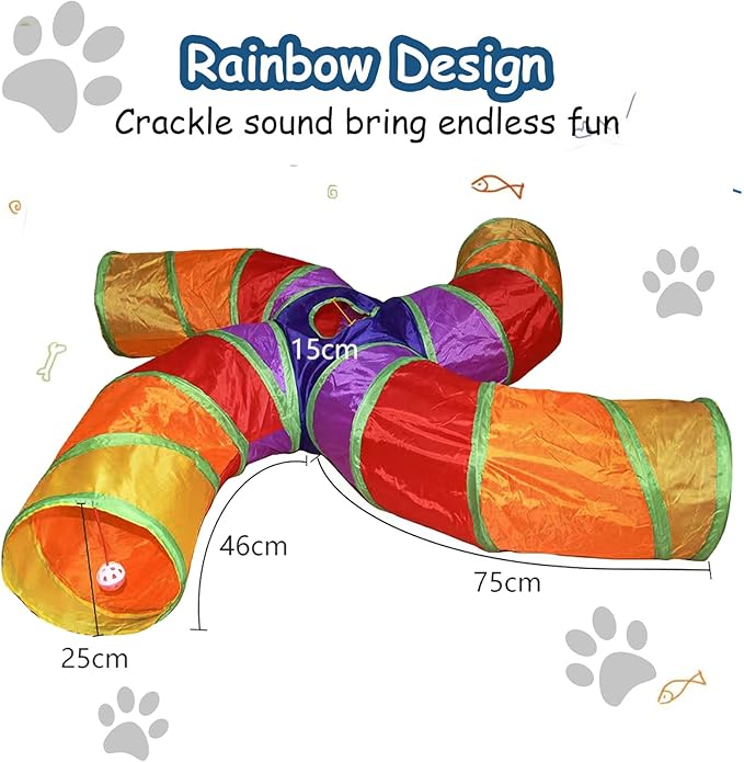 Pet Cat Tunnel Tube Cat Toys 4 Way Collapsible, Cat Tunnels for Indoor Cats，Kitty Tunnel Bored Cat Pet Toys Peek Hole Toy Ball Cat, Puppy, Kitty, Kitten, Rabbit