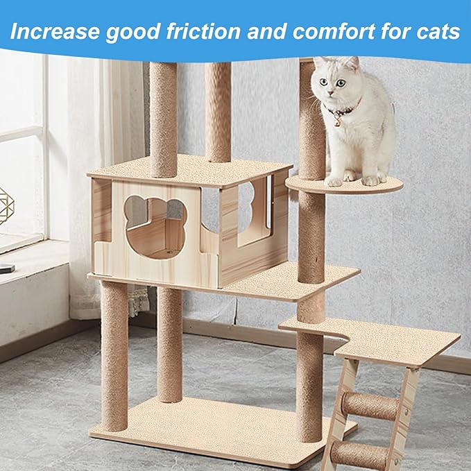 Trimmable Cat Scratching Post Carpet Covered 78.7”x15.8” Self-Adhesive Cat Tree Shelves Replacement Parts Mat Cat Scratcher Mat for Cat Shelf Steps Couch Furniture DIY Protector(Beige)