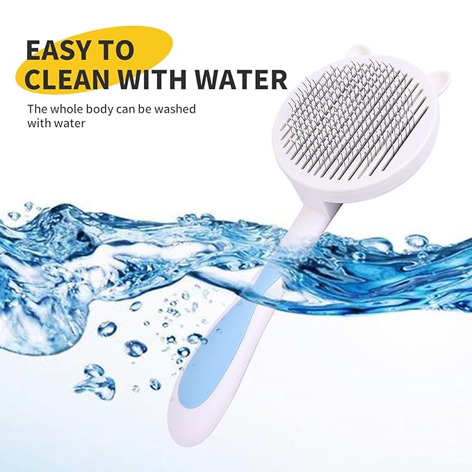 Cat Hair Brush for Grooming, Self Cleaning Slicker Brush for Cat, Skin Friendly Pet Brush for Shedding, Blue