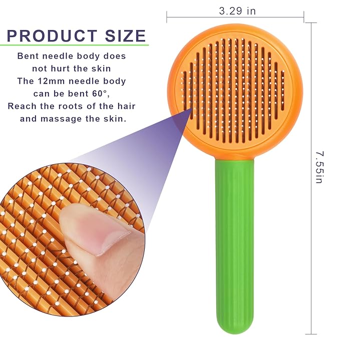 Self-Cleaning Slicker Brush for Dogs & Cats - Efficiently Removes Shedding Hair, Tangles, and Mats - Suitable for Long & Short Haired Pets -with Skin-Friendly Massage Tips - Orange