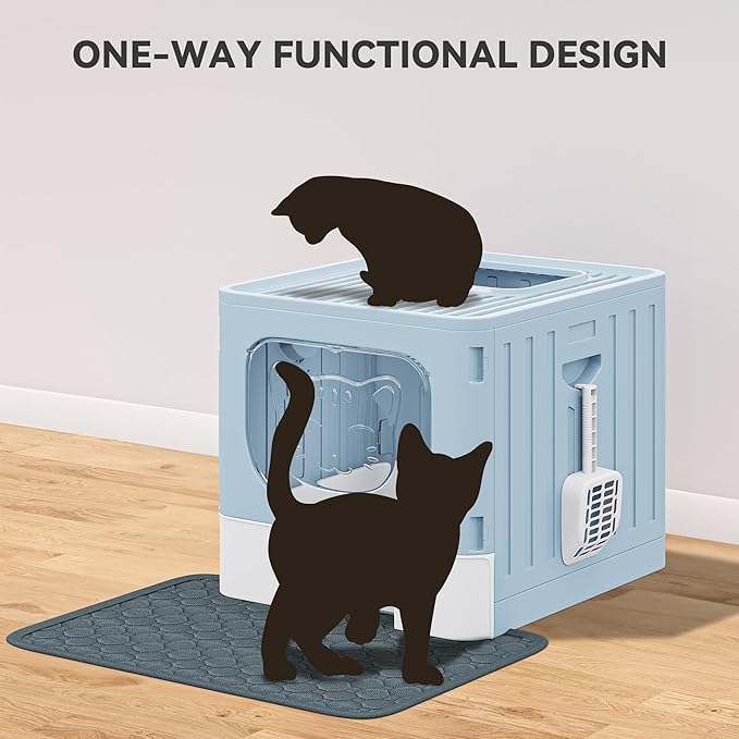 YITAHOME Large Enclosed Cat Litter Box with Cushion, Anti-Splash Closed Litter Boxes with Litter Scoop Front Entry Top Exit Door, Easy to Install and Clean