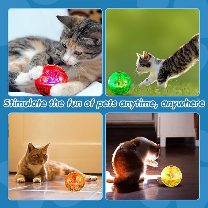 Frienda 4 Pieces Ghost Hunting Cat Ball Motion Light Up Cat Balls LED Motion Activated Cat Ball Motion Light Up Cat Dog Interactive Toys Pet Glowing Mini Running Exercise Ball Toys (Classic Color)
