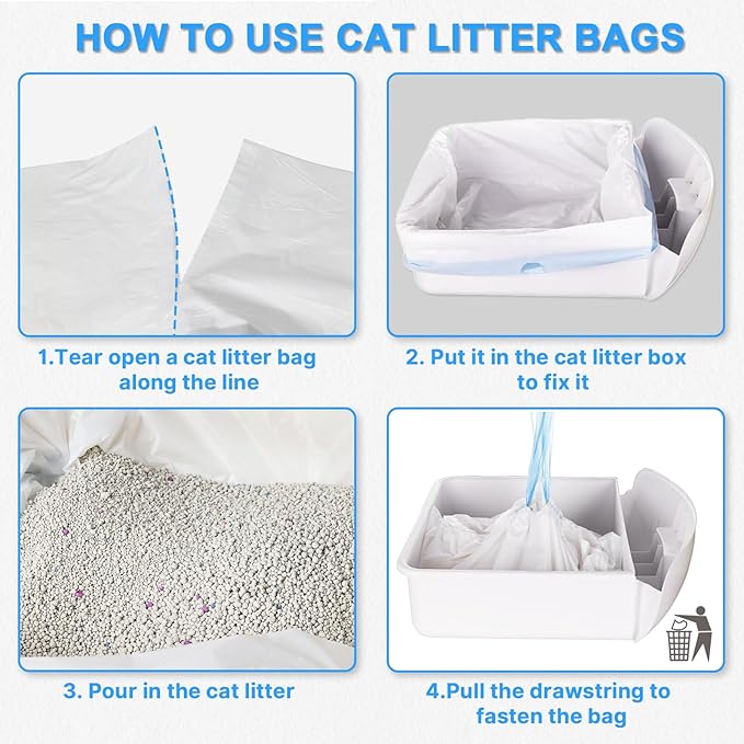 120 Count Cat Litter Box Liners 25" x 15.7", Heavy Duty Cat Litter Bags Compatible with Litter-Robot 3/4, Automatic Cat Litter Box Self Cleaning Bags Trash Bags with Drawstring