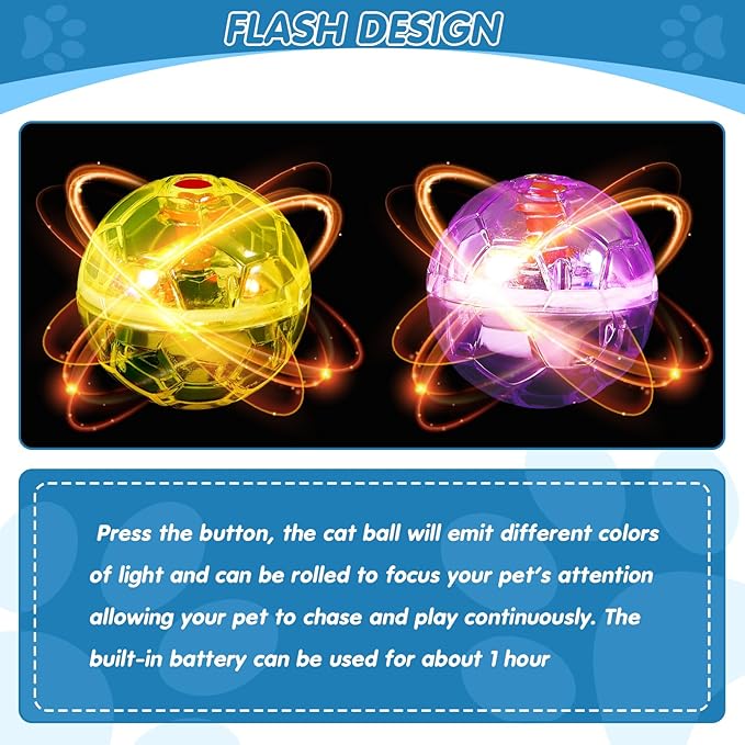 Frienda 4 Pieces Ghost Hunting Cat Ball Motion Light Up Cat Balls LED Motion Activated Cat Ball Motion Light Up Cat Dog Interactive Toys Pet Glowing Mini Running Exercise Ball Toys (Bright Color)