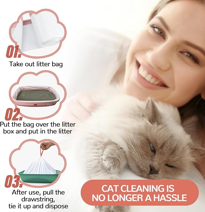 Cat Litter Liners Jumbo, 30 Packs Large Drawstring Pet Cat Pan Liners, Extra Thick Kitty Litter Box Bag Heavy Duty 36" x 16"
