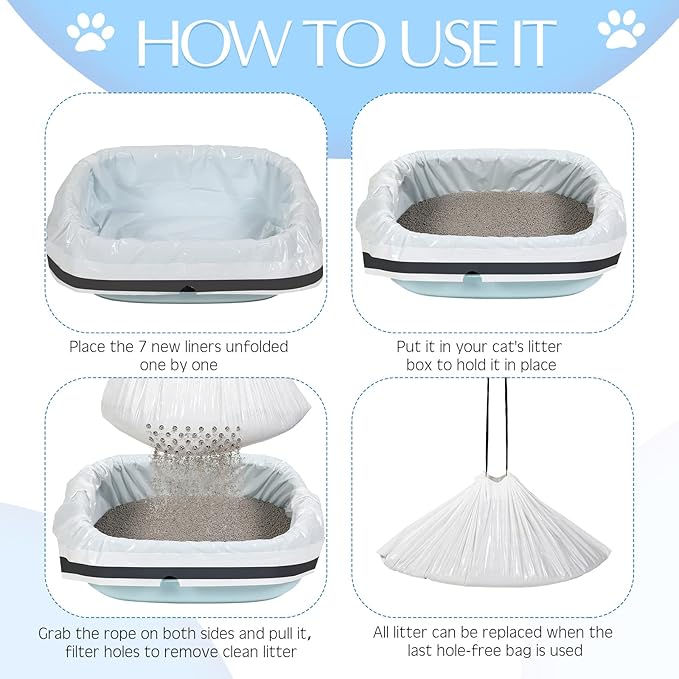 84 Count Large Sifting Cat Litter Bags 31 x 18 Inch Cat Litter Box Liners with Holes Drawstring Litter Box Liners Disposable Thick Scratch Resistant Cat Litter Bags for Pet Cat Litter Box