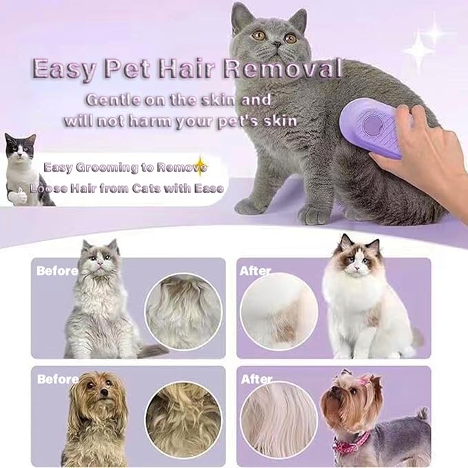 Cat Steam Brush for Shedding, 3 in 1 Cat Steam Brush with Foldable Handle, Steam Brush for Cats Dogs, Spritz Defur Comb for Cats, Water Brush for Cat, Pet Spray Hair Removal Comb