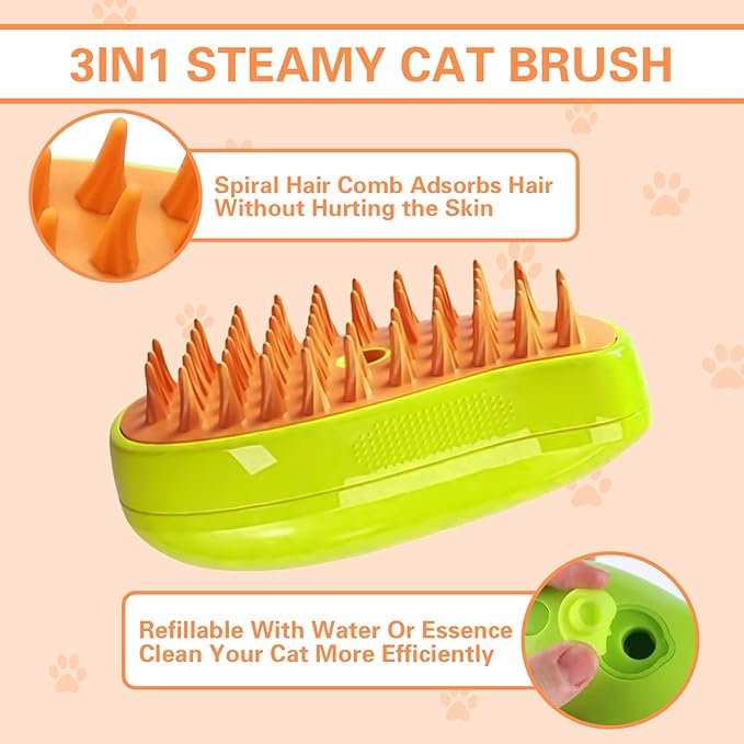 Steamy 3 in 1 Multifunctional Steam Pet Grooming Brush - Self-Cleaning Hair Removal and Massage for Cats