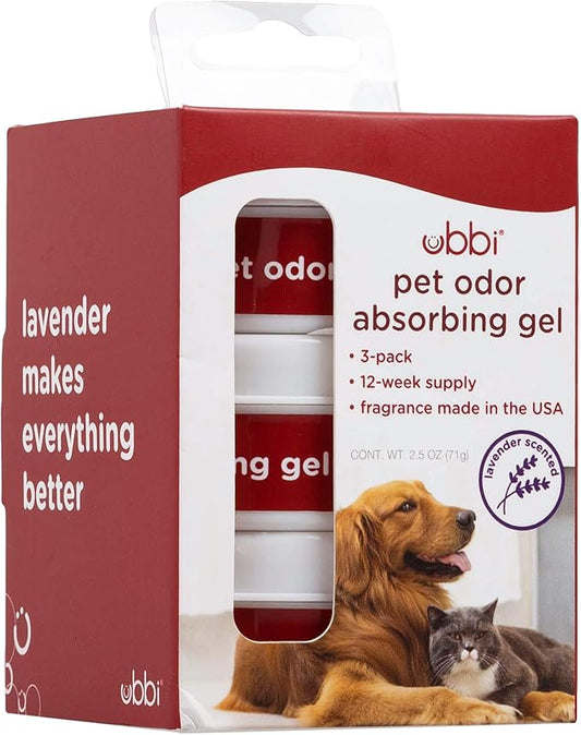 Ubbi Pet Odor Absorbing Gel, Pet Odor Eliminator, Odor Removing Solid Lavender Scent Air Freshener