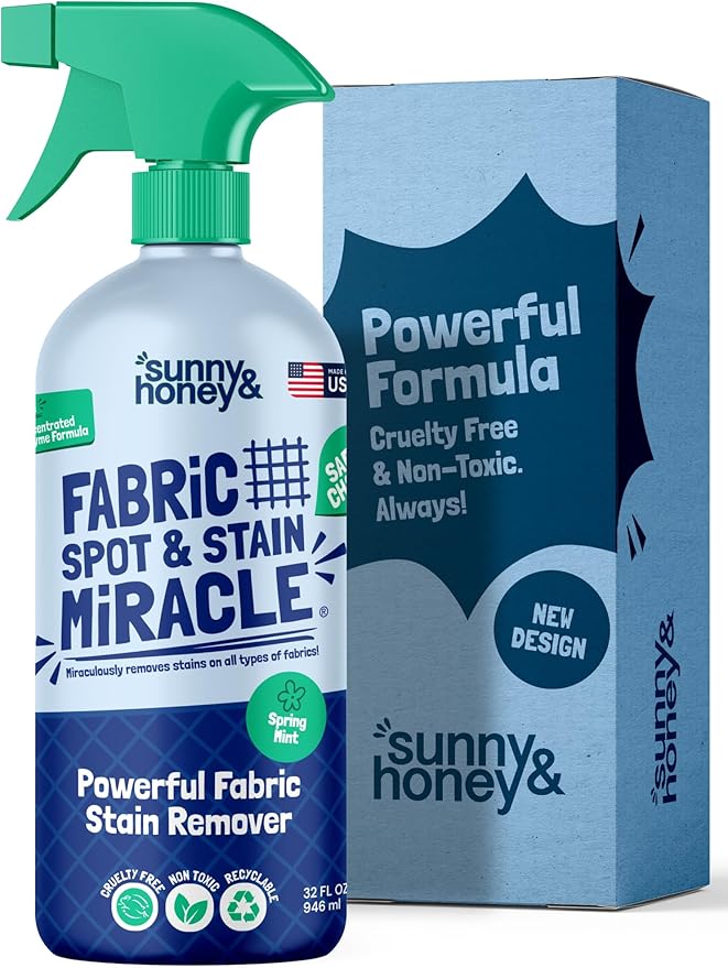 Sunny & Honey Fabric Stain Remover - Non Toxic Carpet Stain Remover Spray - Couch Cleaner for Fabric & Stain Remover for Upholstery, Laundry, and More - Pet & Baby Stain Remover - 32 oz Fabric Cleaner