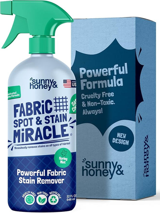 Sunny & Honey Fabric Stain Remover - Non Toxic Carpet Stain Remover Spray - Couch Cleaner for Fabric & Stain Remover for Upholstery, Laundry, and More - Pet & Baby Stain Remover - 32 oz Fabric Cleaner