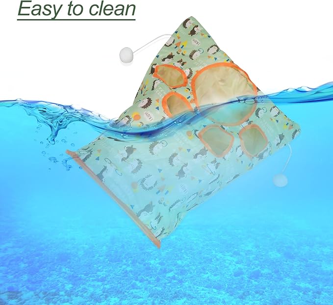 Andiker Cat Tunnel Bags for Indoor Cats, 13x17x12In Foldable Cat Crinkle Bag with 3 White Plush Balls and 1 Mouse 5 Holes for Kitten to Hide and Catch 3 Layers Cat Toy (Hedgehog)