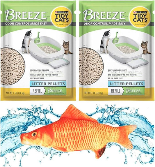 Variety Pack Bundle Including a 7.5" Triple Strength Catnip Toy and Tidy Cats Breeze Pellets (2) 7lb Bags.