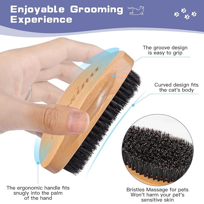 Ultimate Cat Brush for Shedding Control- Professional Cat Grooming Brush with Soft Boar Bristles - Cat Brushes for Indoor Cats- Promotes Healthy Coat and Relaxing Massages