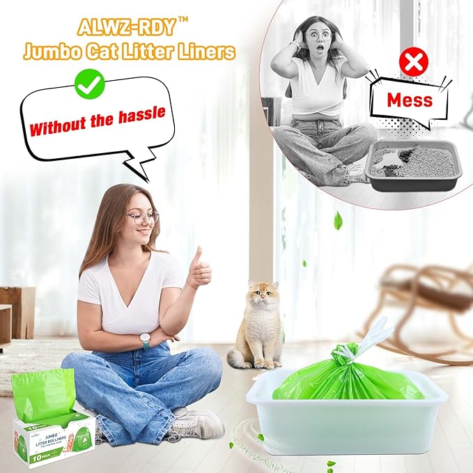 Cat Litter Box Liners 30 Count, Jumbo Cat Litter Bags Liners 36" x 19" Drawstring Heavy Duty Liners for Cat Litter Box Extra Durable Easy Clean Up Fits Most Litter Pan