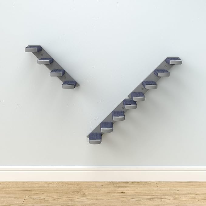 Skywin Cat Steps - Grey Solid Rubber Wood Cat Stairs Great for Scratching and Climbing - Easy to Install Wall Mounted Cat Shelves for Playful Cats (Right to Left)