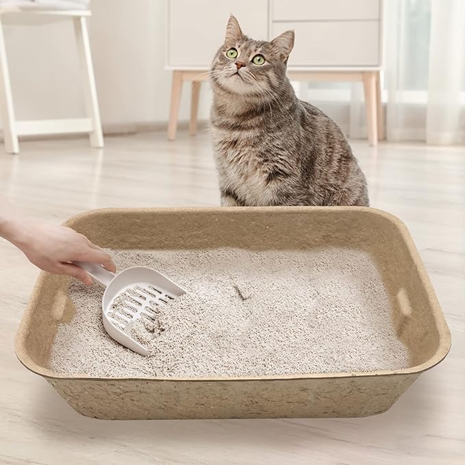 PINVNBY 6 Pcs Disposable Litter Boxes for Cats Paper Cat Litter Trays Cardboard Liner Tray for Kitty, Rabbit and Other Small Animal Indoor Outdoor Use Alone or As Box Liners (16.14 x 12.2 x 3.7 Inch)