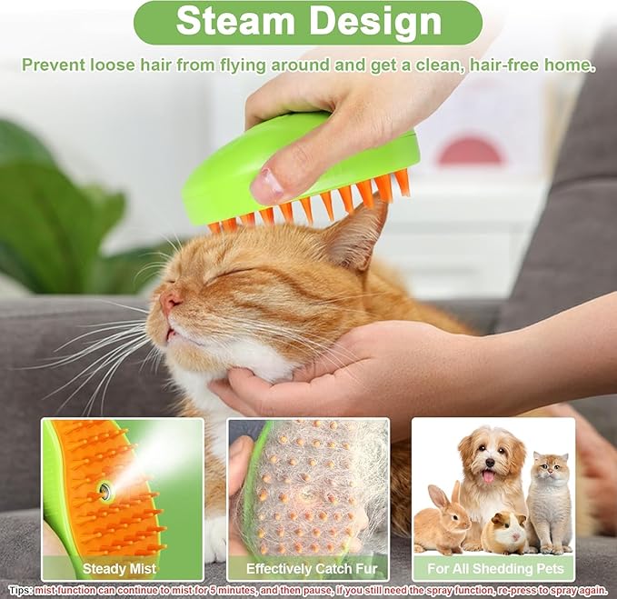 Steam Water Brush for Dogs 3-1 Cat Toys Grooming & Dog Steam Brush for Shedding, Cat Shower & Steam Hair Brush, Hair Cleaning Day Spa for Dogs, Steam Brush for Hair, Small Animals Grooming