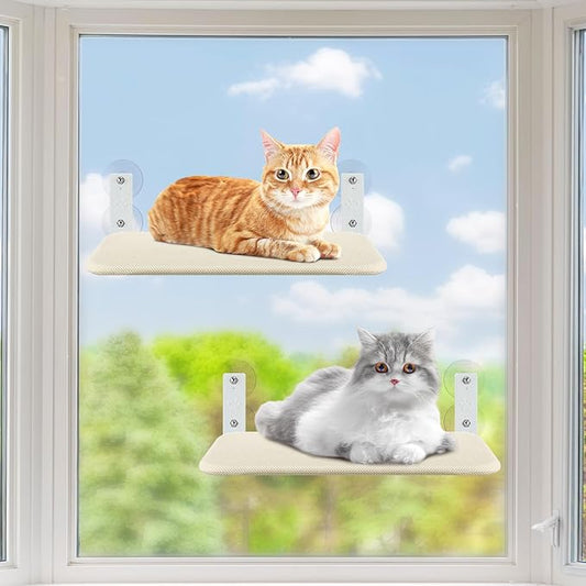 2 Pack Cat Window Perch Cordless Cat Window Hammock Foldable with 4 Suction Cups Solid Frame Breathable Mesh Cat Window Seat Cat Beds Foldable Lounger Kitten Shelf for Indoor Cats Rabbit