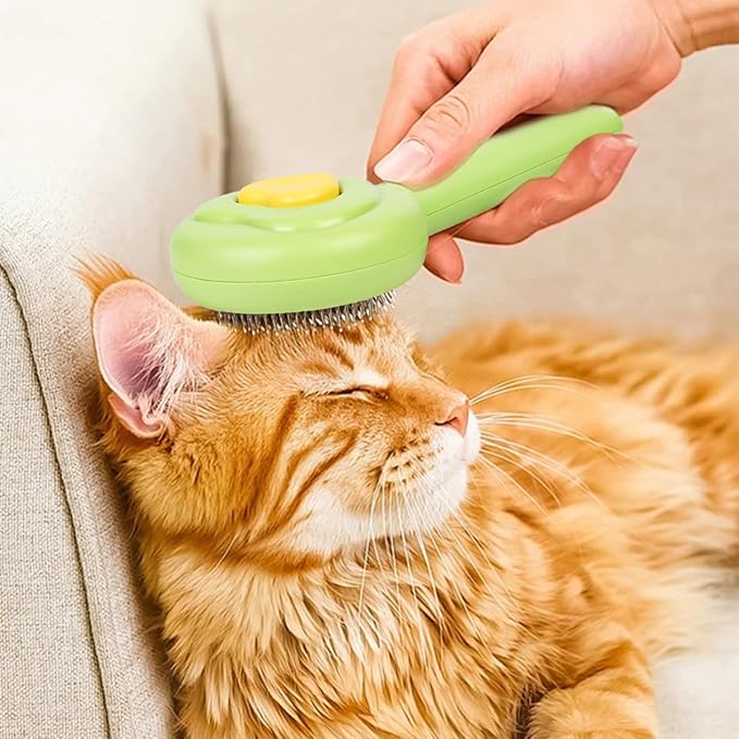 Self-Cleaning Pet Grooming Brush for Dogs & Cats, Effortlessly Removes Loose Hair, Tangles, and Mats - Ideal for Long & Short Hair Pets - Ergonomic, Skin-Friendly Design with Massage Particles Green
